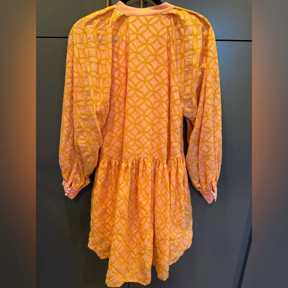 Pink & Orange Embroidered Boho Mini Dress | Anthropologie Style | Size M - Picture 3 of 4